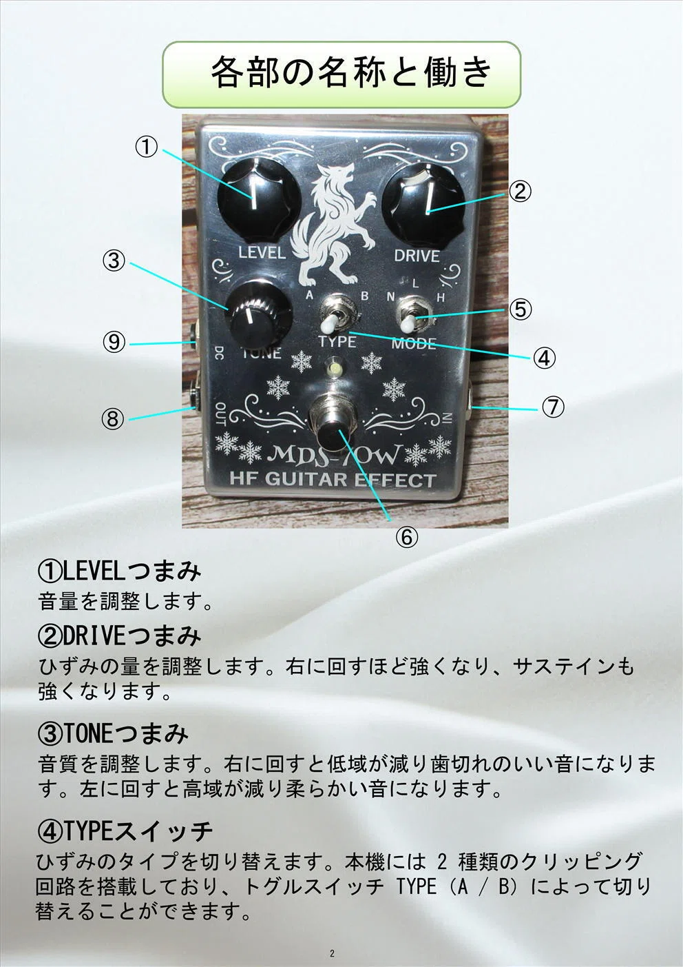 MDS-70W取扱説明書｜HF MDS-70W (ハンドメイドディストーションペダル