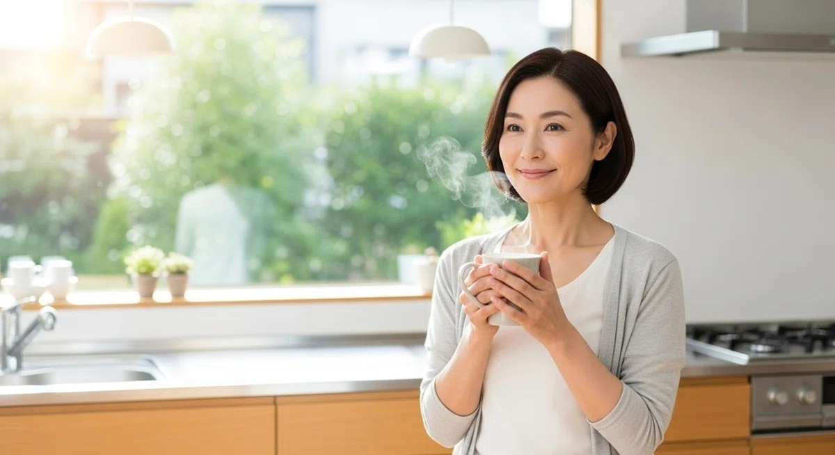 白湯を飲む女性