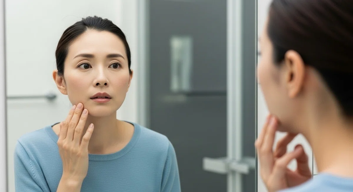 フェイスラインのたるみを気にする女性