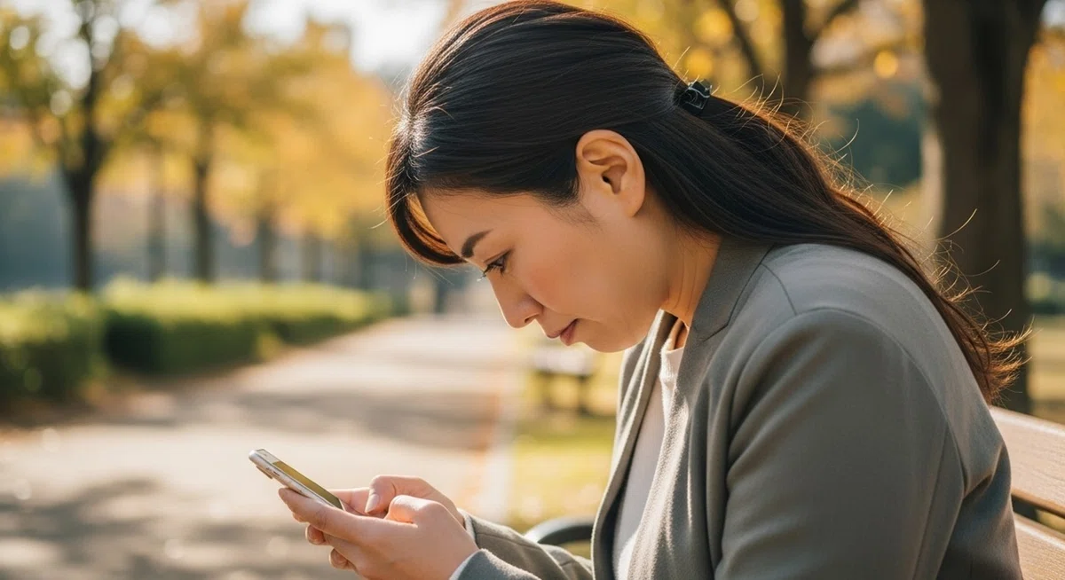 下向きでスマホを操作する女性