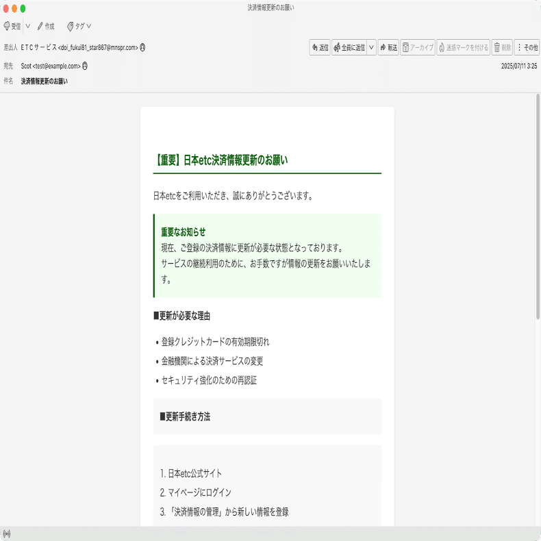 メイ様確認用　購入前にコメントお願い～ 件名：決済情報更新のお願い｜masanyan