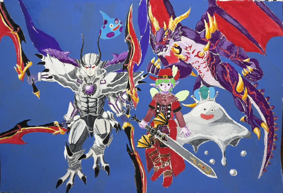 はぐれメタルキングと闇竜シャムダの絵を描く｜奇人