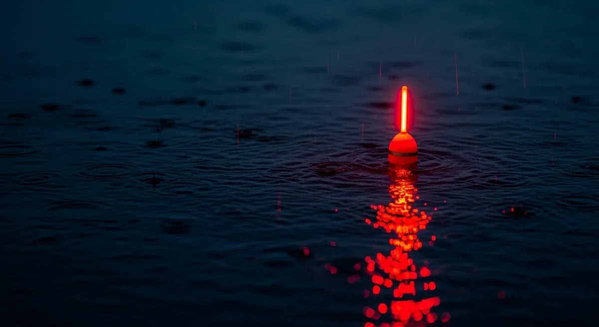 薄暗い中の希望の光(電気ウキ)(写実・風景)