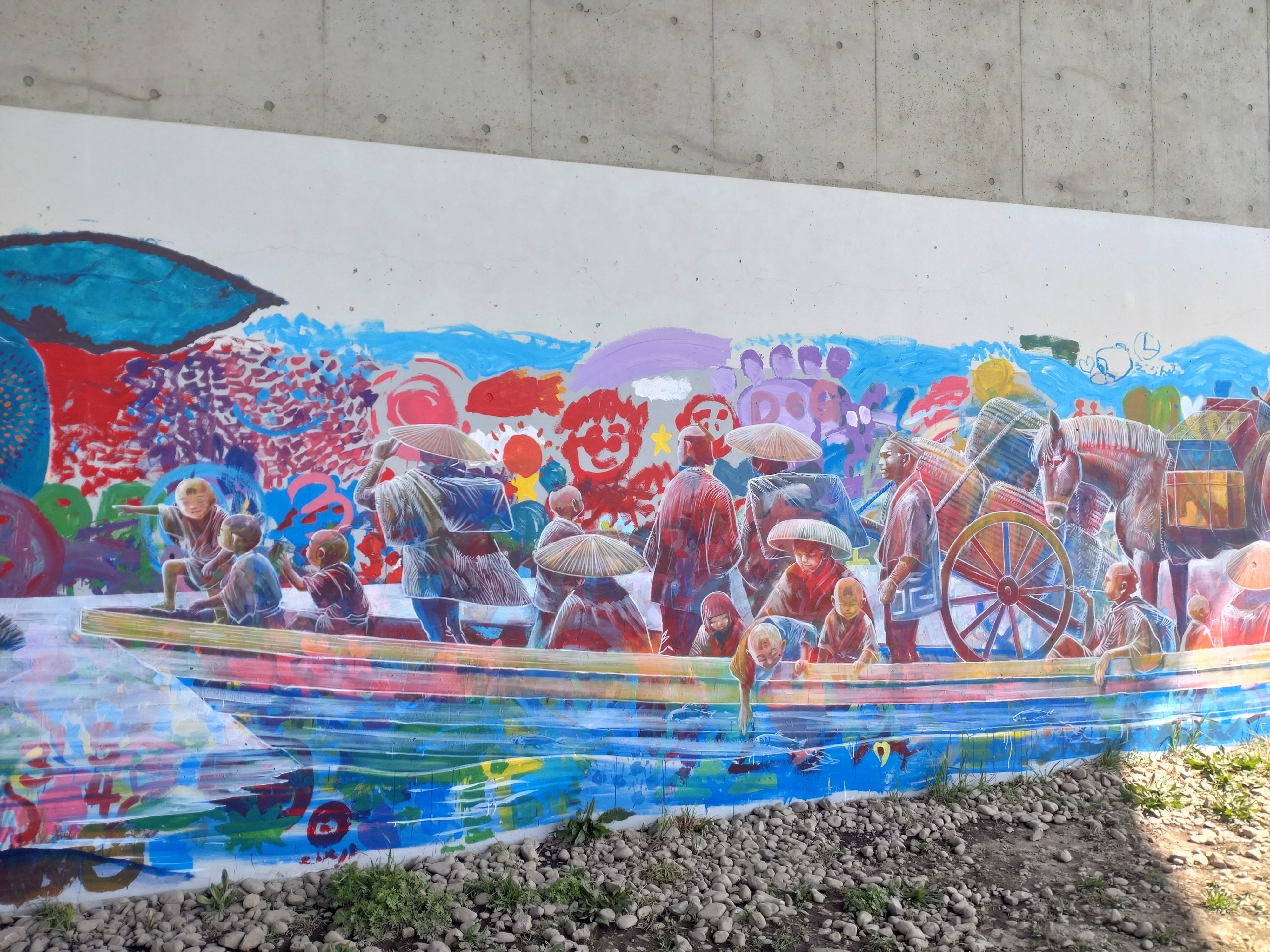 川崎市高津区】国道246号橋脚の壁画アートから浮き上がる100年前「二子