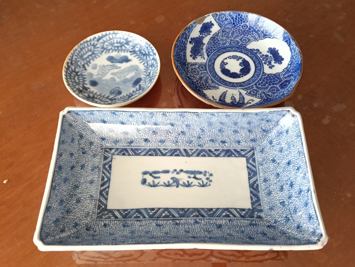 古伊万里　蛸唐草　微塵唐草　豆皿 古伊万里染付蛸唐草紋様7寸皿5枚組 | 古美術 希 のぞみ 美術