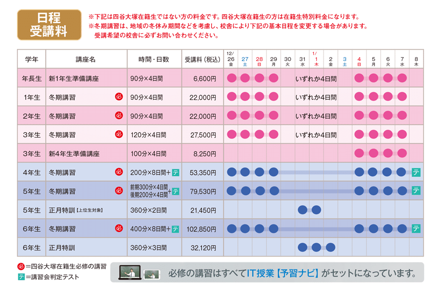 進学くらぶ冬期講習スケジュール【中学受験2026】小5のとき｜こひめ