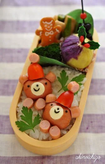 くまちゃんサンタのお弁当（キャラ弁）97｜akinoichigo/お弁当作家