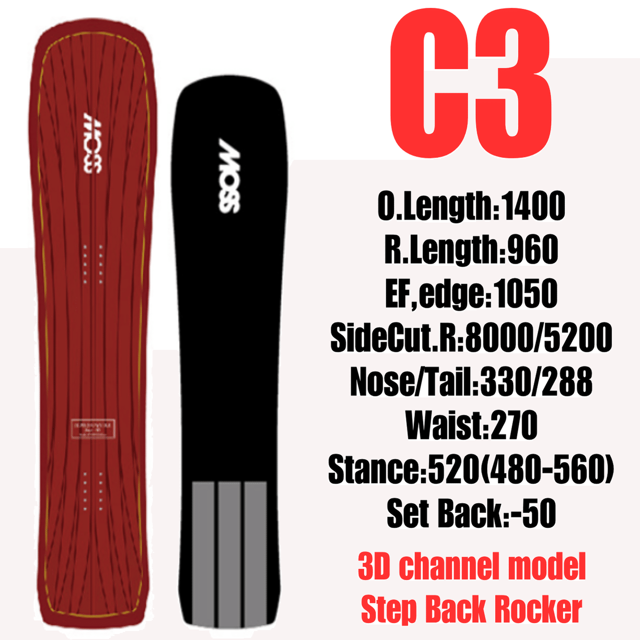 ショートワイド・3Dチャンネル・Fish Bone】MOSSsnowstick「C3