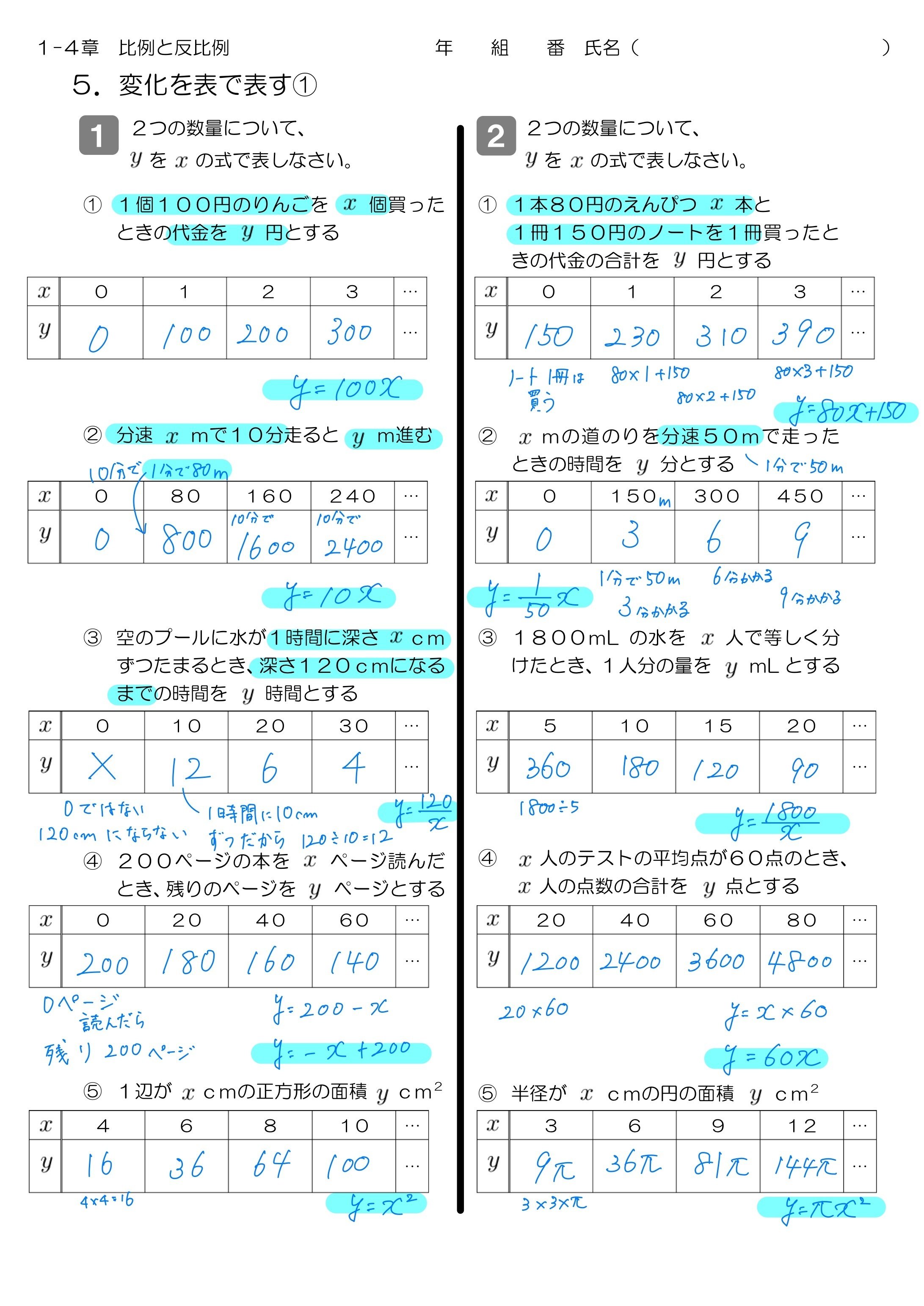 中1 比例・反比例｜Math_print