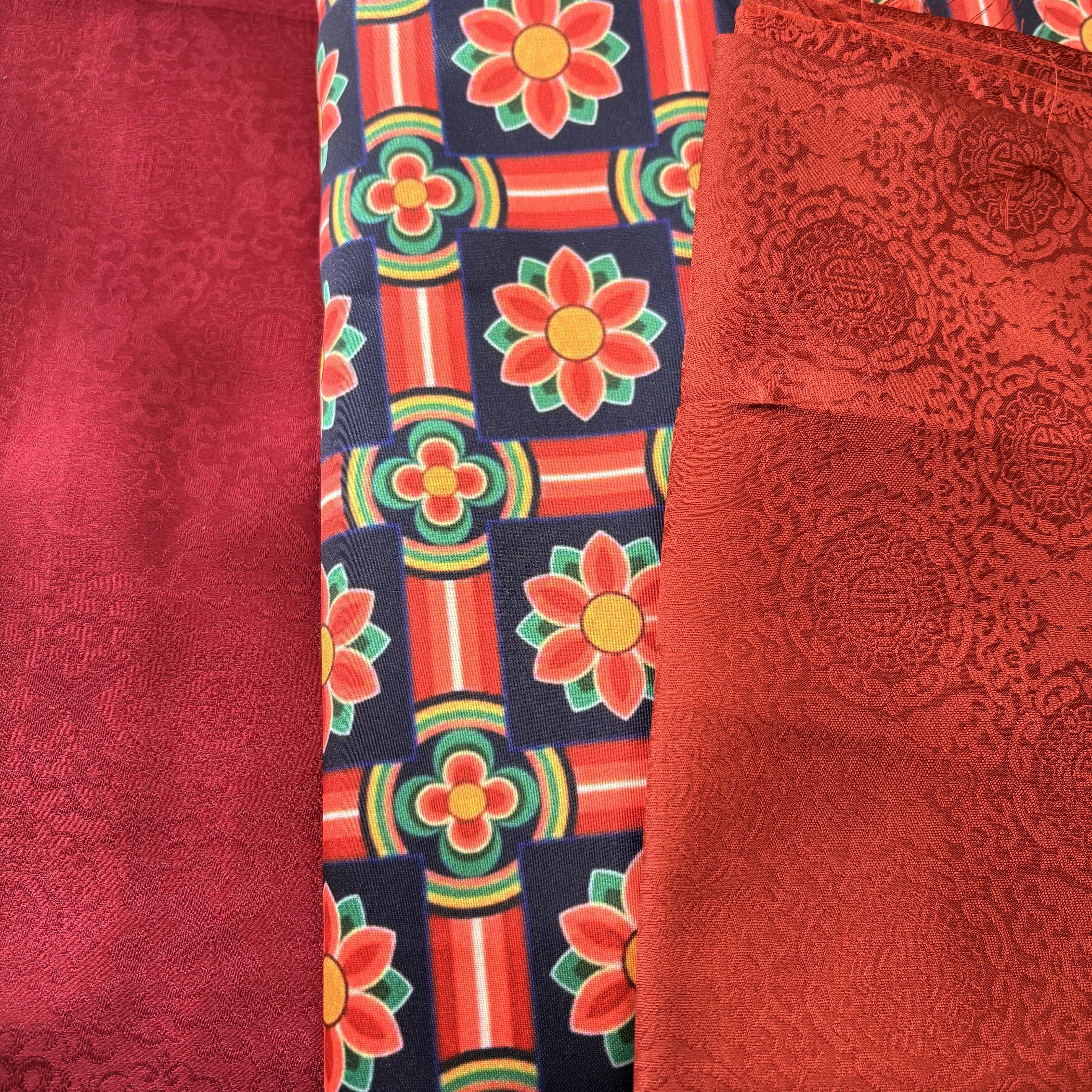 ポジャギ制作日記】艶々ヤンダンと韓国柄のなんちゃってシルクの