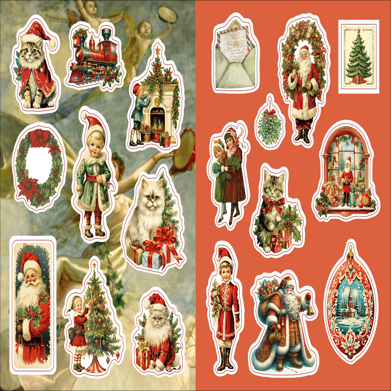 クリスマス素材④　シールや紙など クリスマス」を彩ったクラシカルなイラストシールが500枚以上