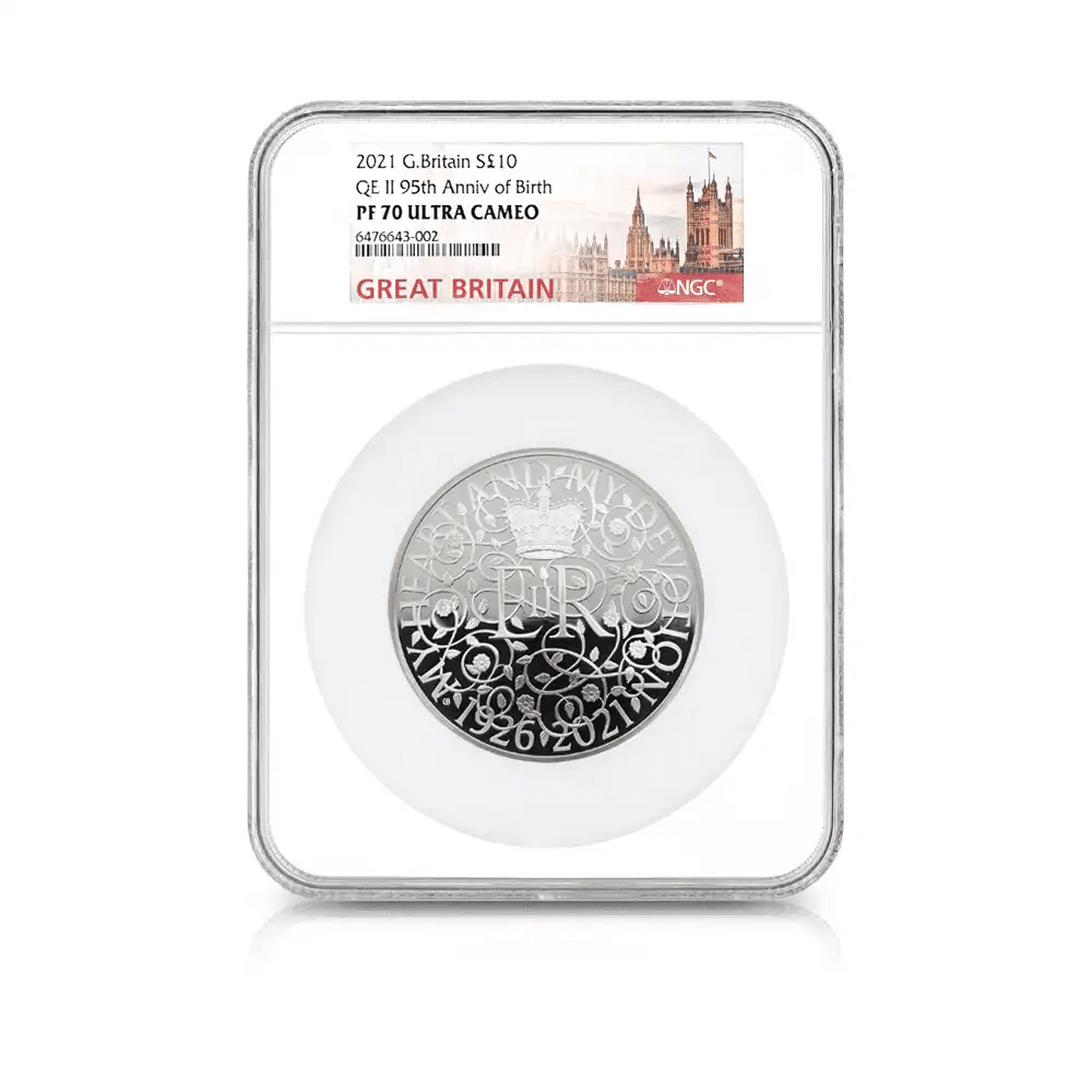 2021 エリザベス2世 女王生誕95周年記念 10ポンド5オンス銀貨 NGC