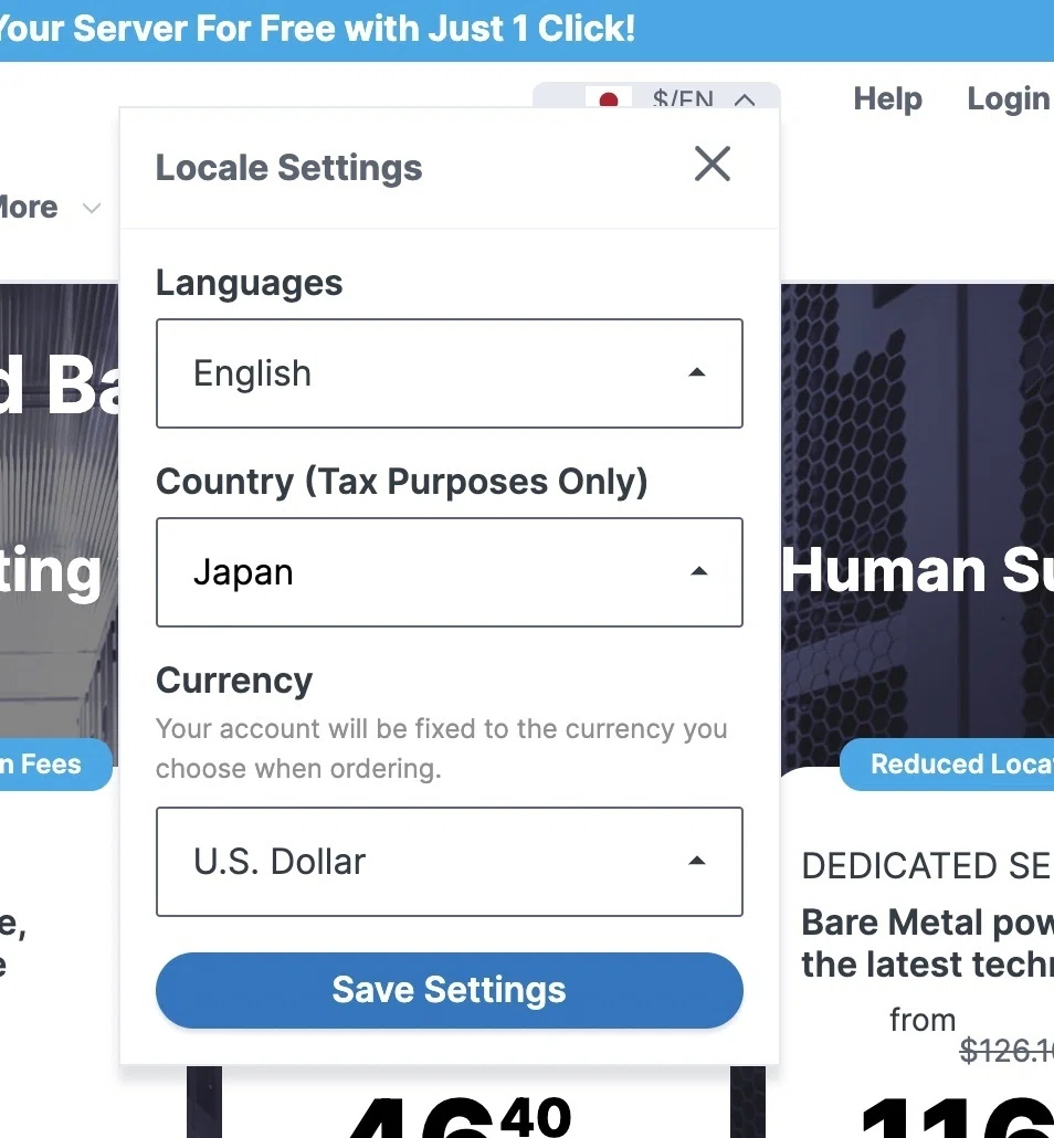 CONTABO 言語と通貨選択