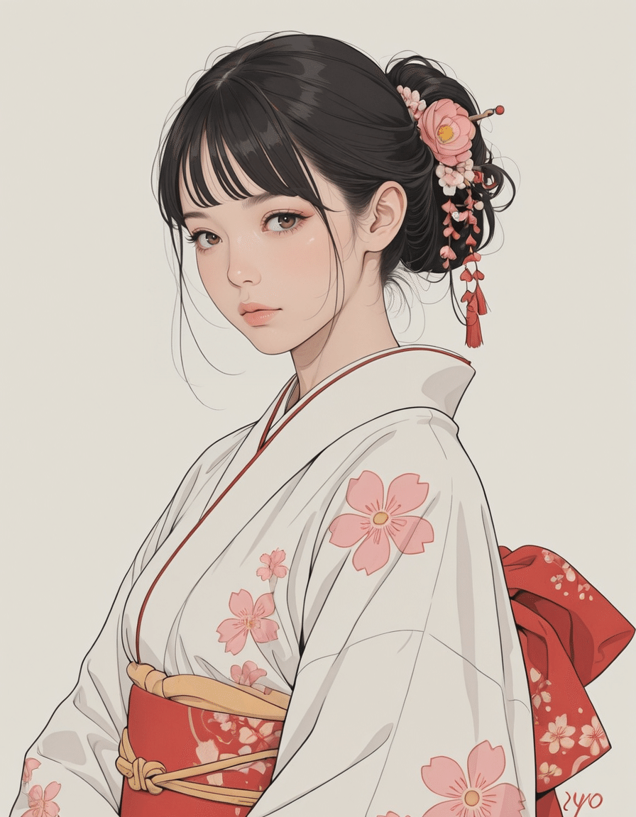 専用　絵画　ドローイング　水彩画　和装　美人画　手描きイラスト　オリジナル StableDiffusionで「現代美人画」を作りたい｜水彩系Loraを入れてみる