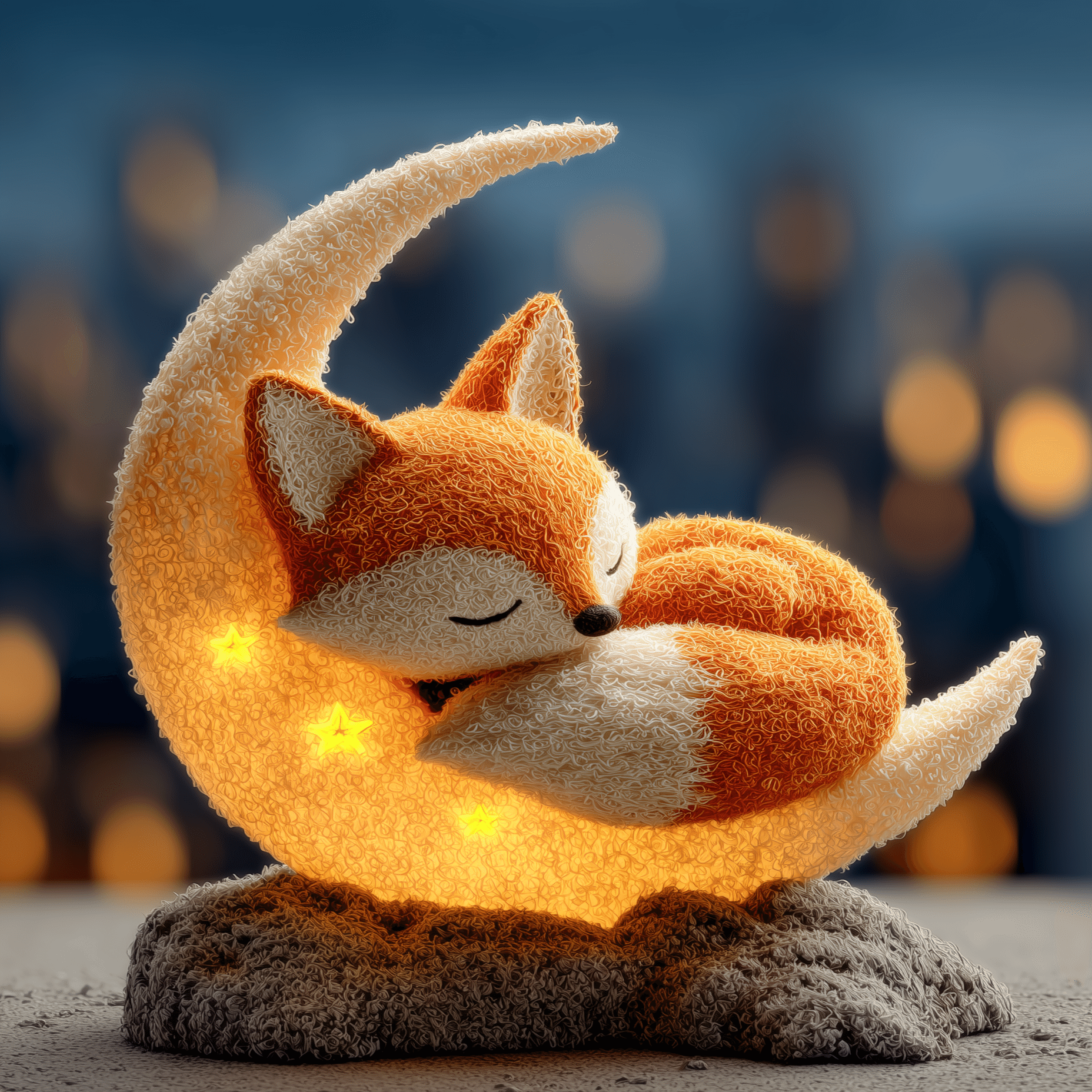 AIイラスト制作記｜三日月の上で眠る“カワイイ狐のミニチュア”― 夜空に