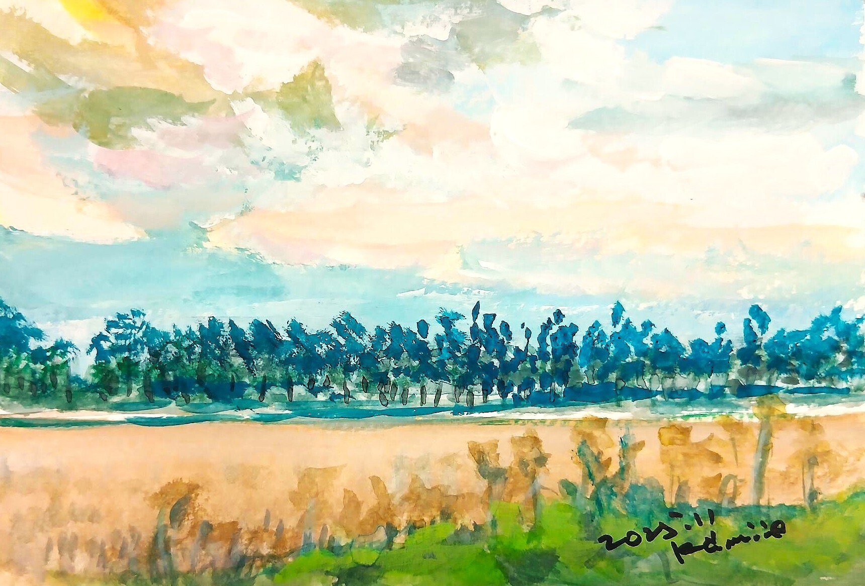 油絵:秋雨の町風景 油絵:秋雨の町風景 Town of Light and Water Ⅱ (光