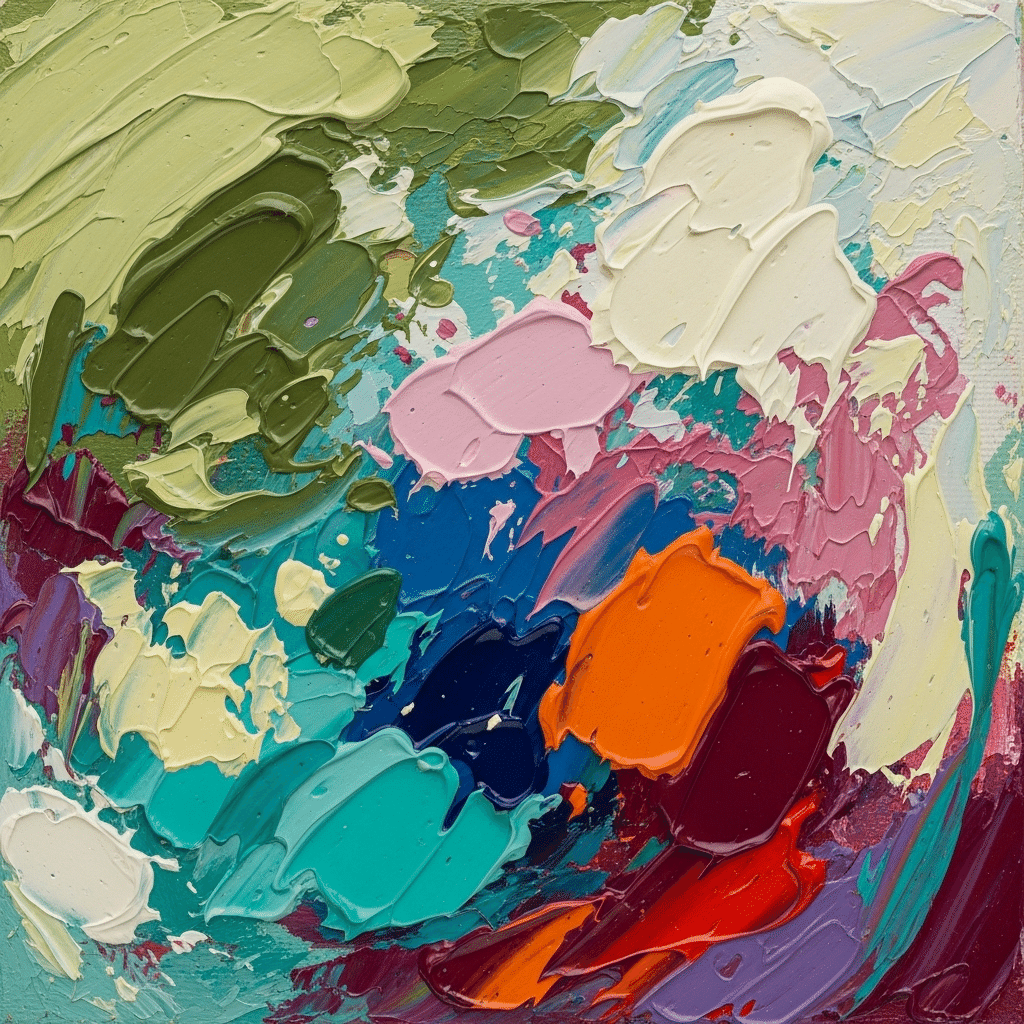 油彩画　いっしょにやりたい AI画像 de 油彩画（抽象、絵の具の盛り上がりと混色、絵筆の跡）｜茜