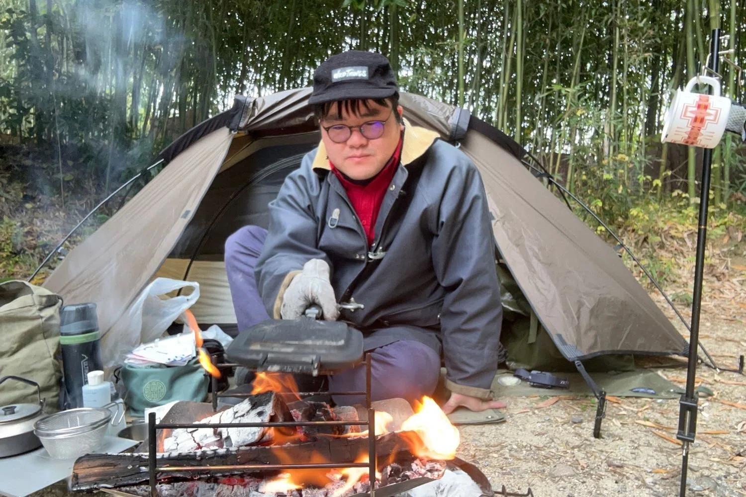 参考にならないソロキャンプ】竹林に抱かれてコーヒーを満喫する太い人