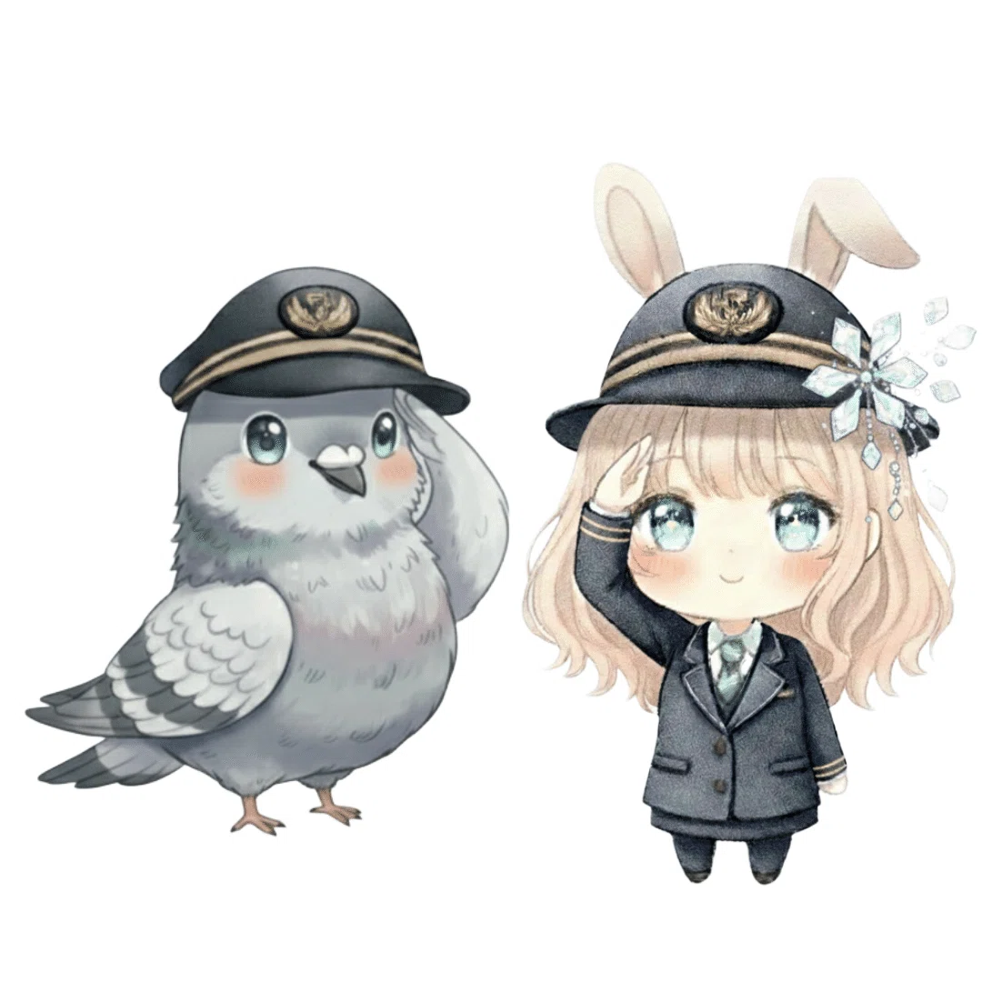 創作大賞2026 #エッセイ部門 🐇💓🕊️Suica Lovin|Suicaの新キャラ|キャラクターデザイン|note初のグローバルIPプロジェクト|UGC|はじめてのnote|IP360 -Toward 20 Trillion Yen SuicaLovin(スイカ ラヴィン)2ショット(敬礼)の画像 🫡 We are Candidates! 「出発進行!」 凸凹コンビですが、息はぴったり。あなたの旅を全力でサポートします。 "Departure!" An unlikely duo, but perfectly in sync. We fully support your journey.