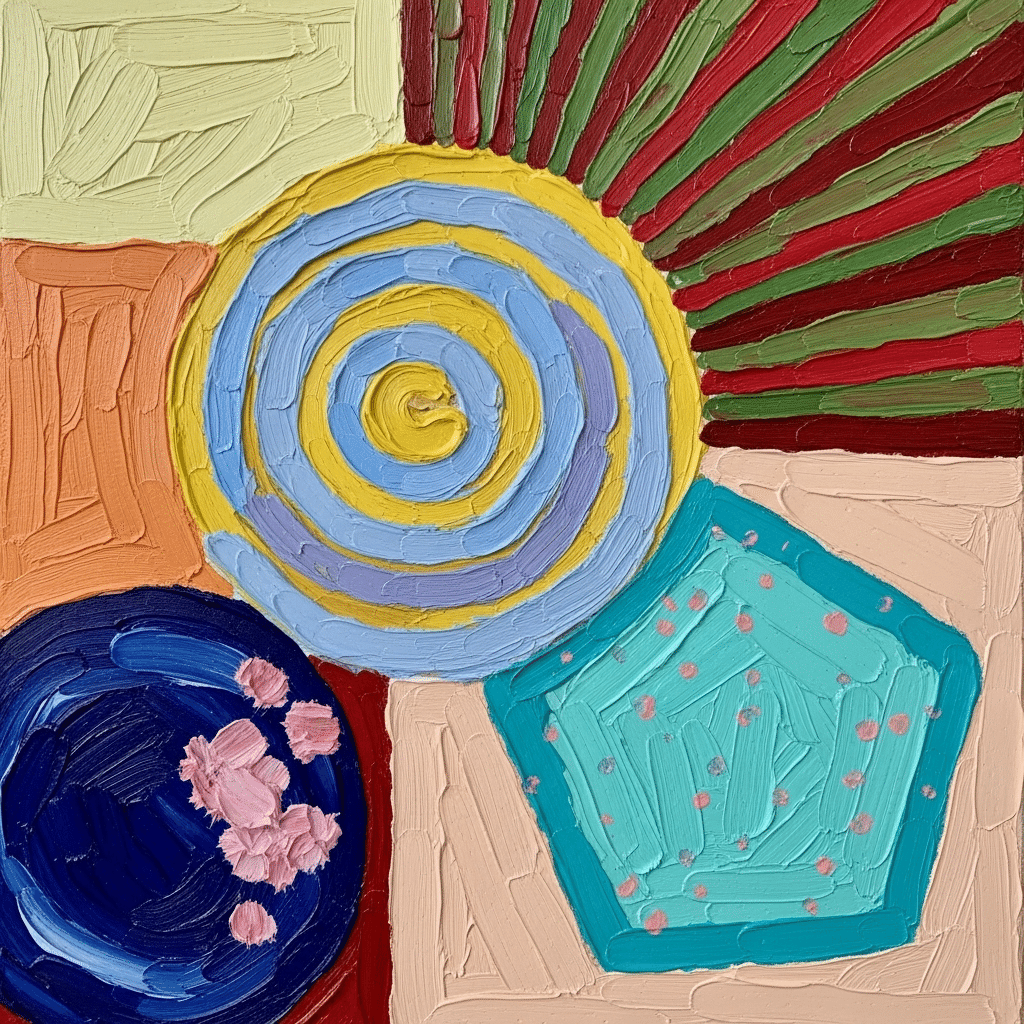 AI画像 de 油彩画（抽象、融合ブレンド点放射）｜茜町春彦