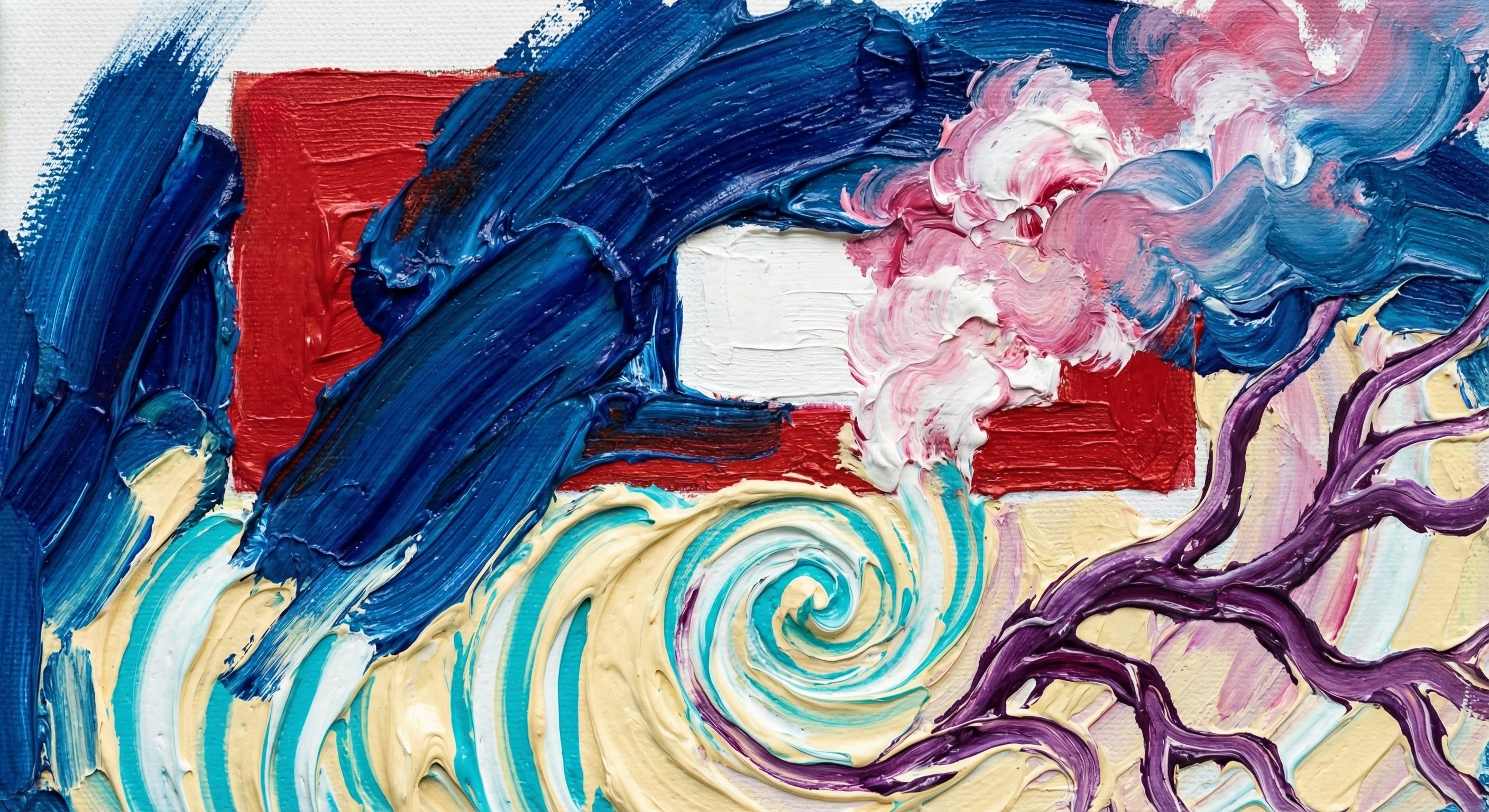 AI画像 de 油彩画（抽象、四角放射震え対数螺旋枝分かれ）｜茜町春彦