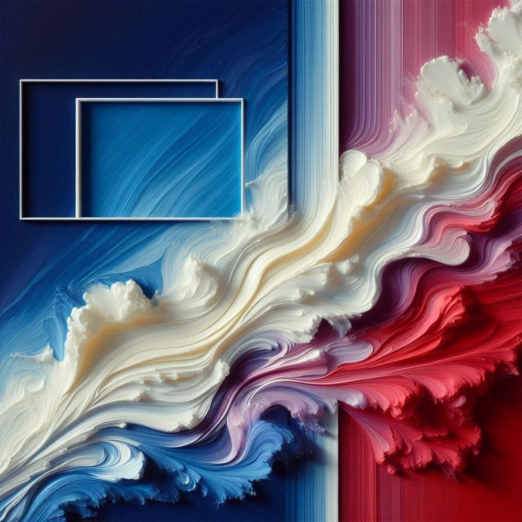 AI画像 de 油彩画（抽象、四角放射震え対数螺旋枝分かれ）｜茜町春彦