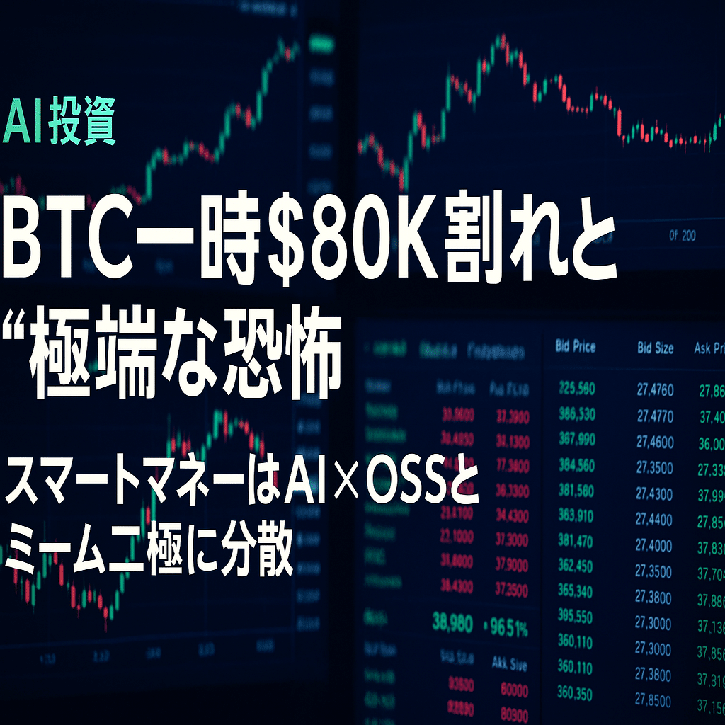 AI投資〗2025-11-21 暗号資産：BTC 一時$80K割れと“極端な恐怖”／スマートマネーはAI×OSSとミーム二極に分散｜仮想通貨エアドロップラボ