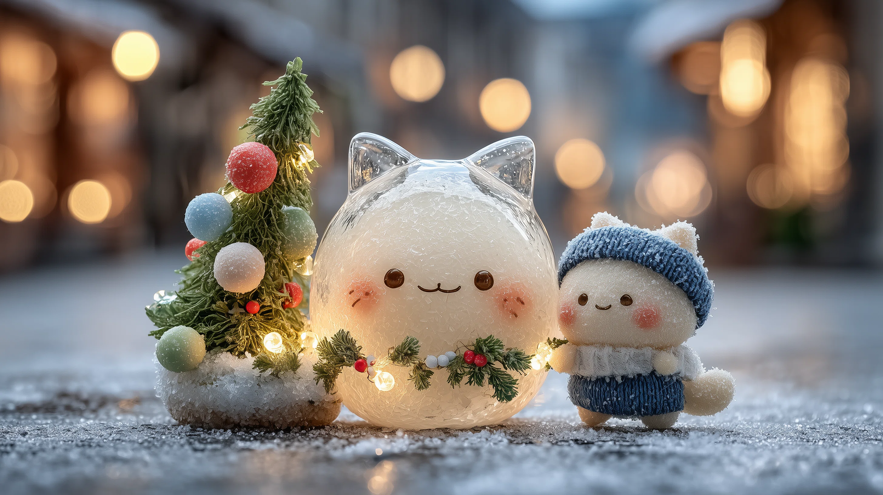 AIイラスト制作記｜猫耳スライムと子猫が飾る“クリスマスミニチュア