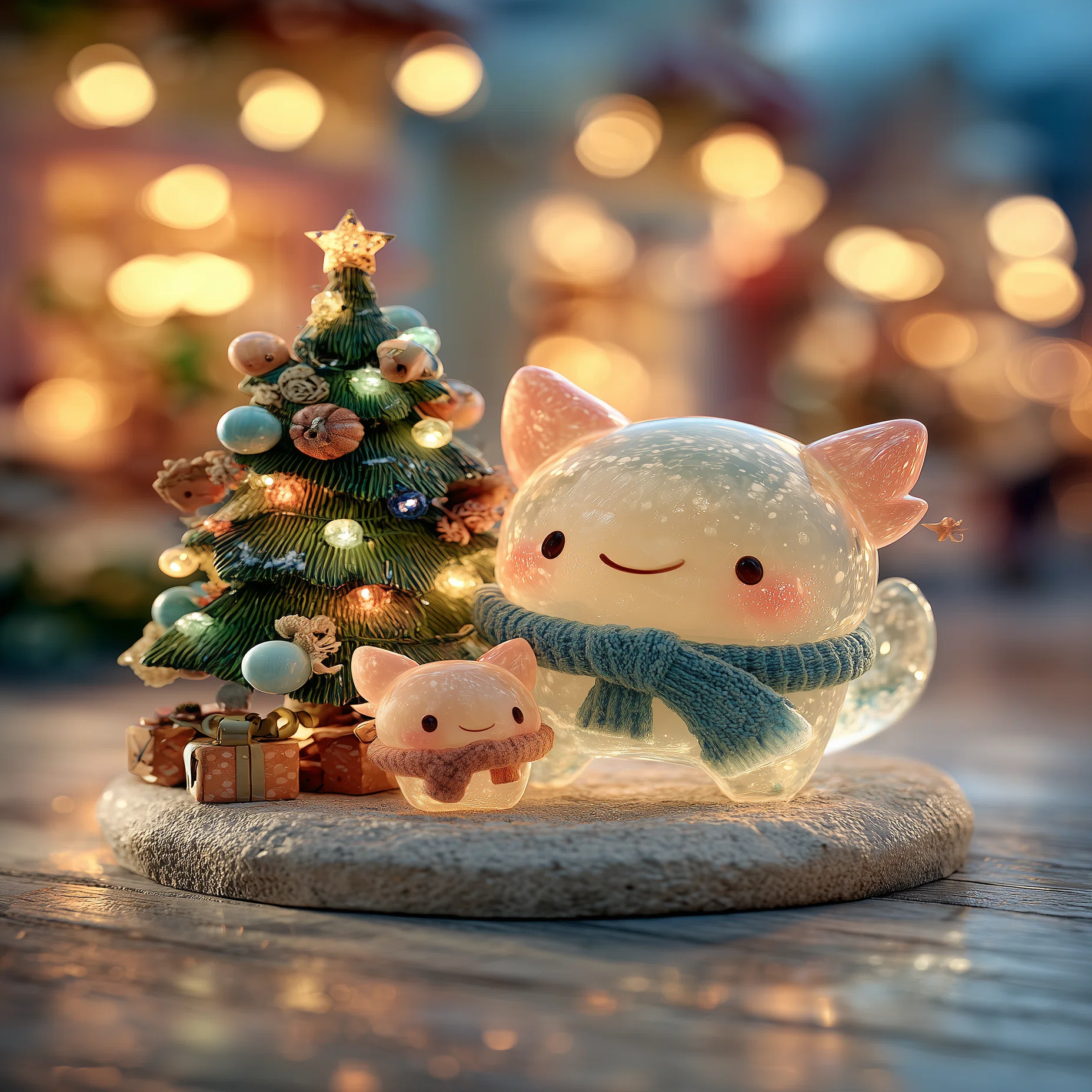 AIイラスト制作記｜猫耳スライムと子猫が飾る“クリスマスミニチュア