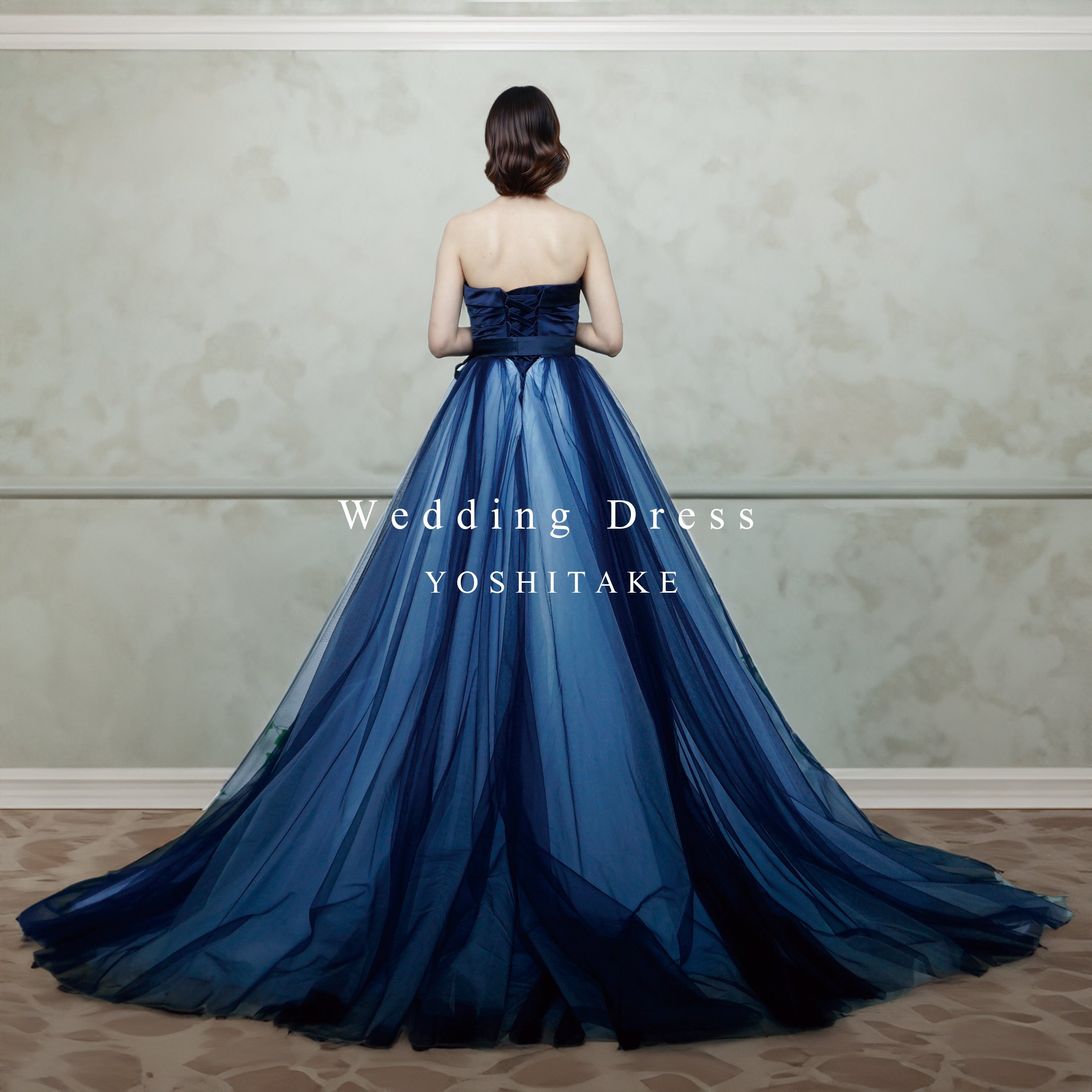 ウエディングドレス.ブルー.Aライン.カラードレス.パニエ付き.Y1238
