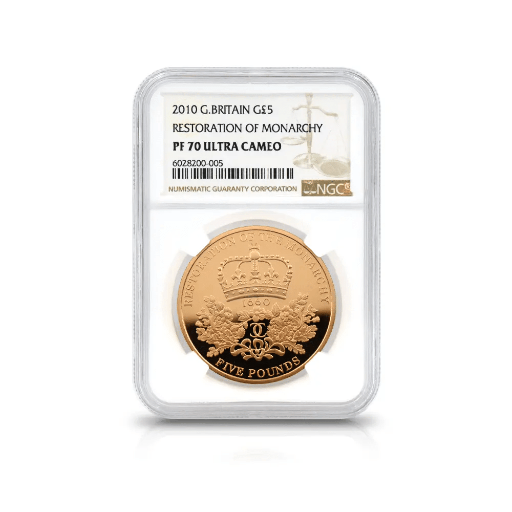 2010 エリザベス2世 王政復古350周年記念 5ポンド金貨 NGC PF70UC