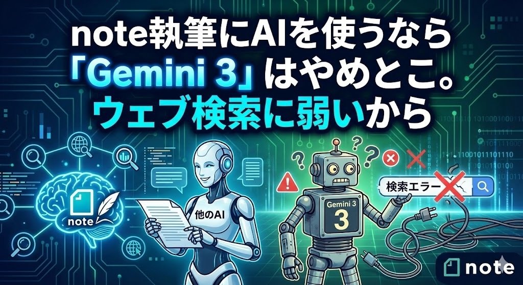 note執筆にAIを使うなら「Gemini 3」はやめとこ。ウェブ検索に弱いから