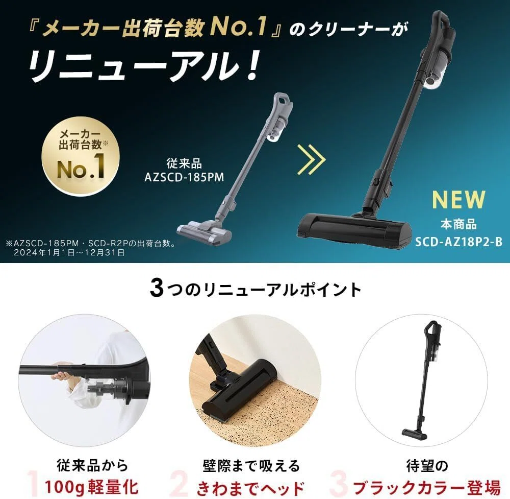 本音レビュー】アイリスオーヤマ コードレス掃除機 SCD-AZ18P2-B 軽量