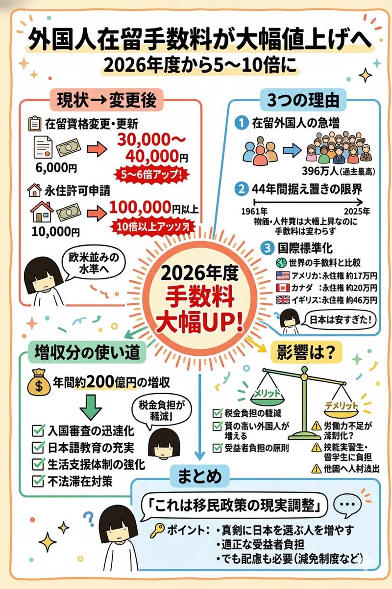 【2026年度】外国人在留手数料が5〜10倍に！永住許可10万円超・在留更新3万円時代へ｜cot＠【ちびcotニュースルーム】最新ニュースを
