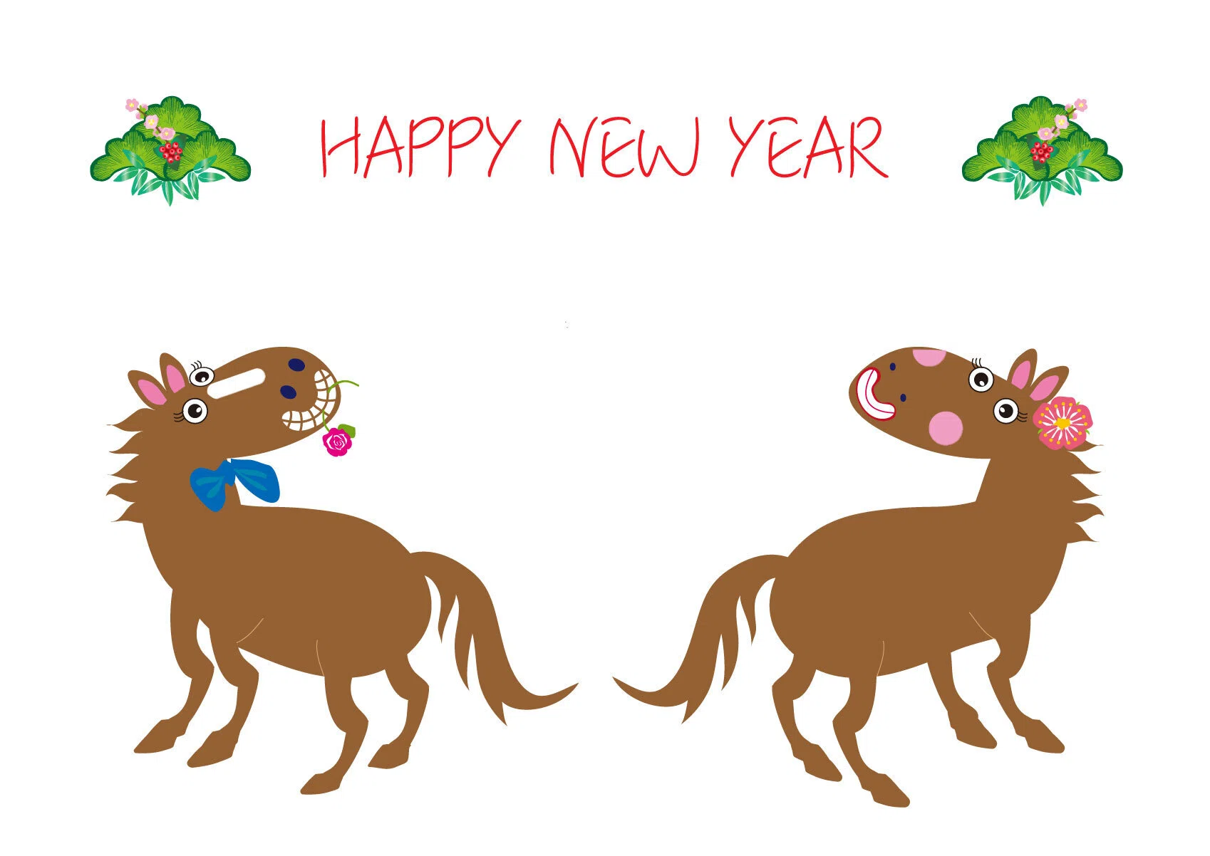 あなたの愛馬のイラスト 恋するポニー：可愛い雄馬と雌馬の馬カップルのイラスト年賀状2026