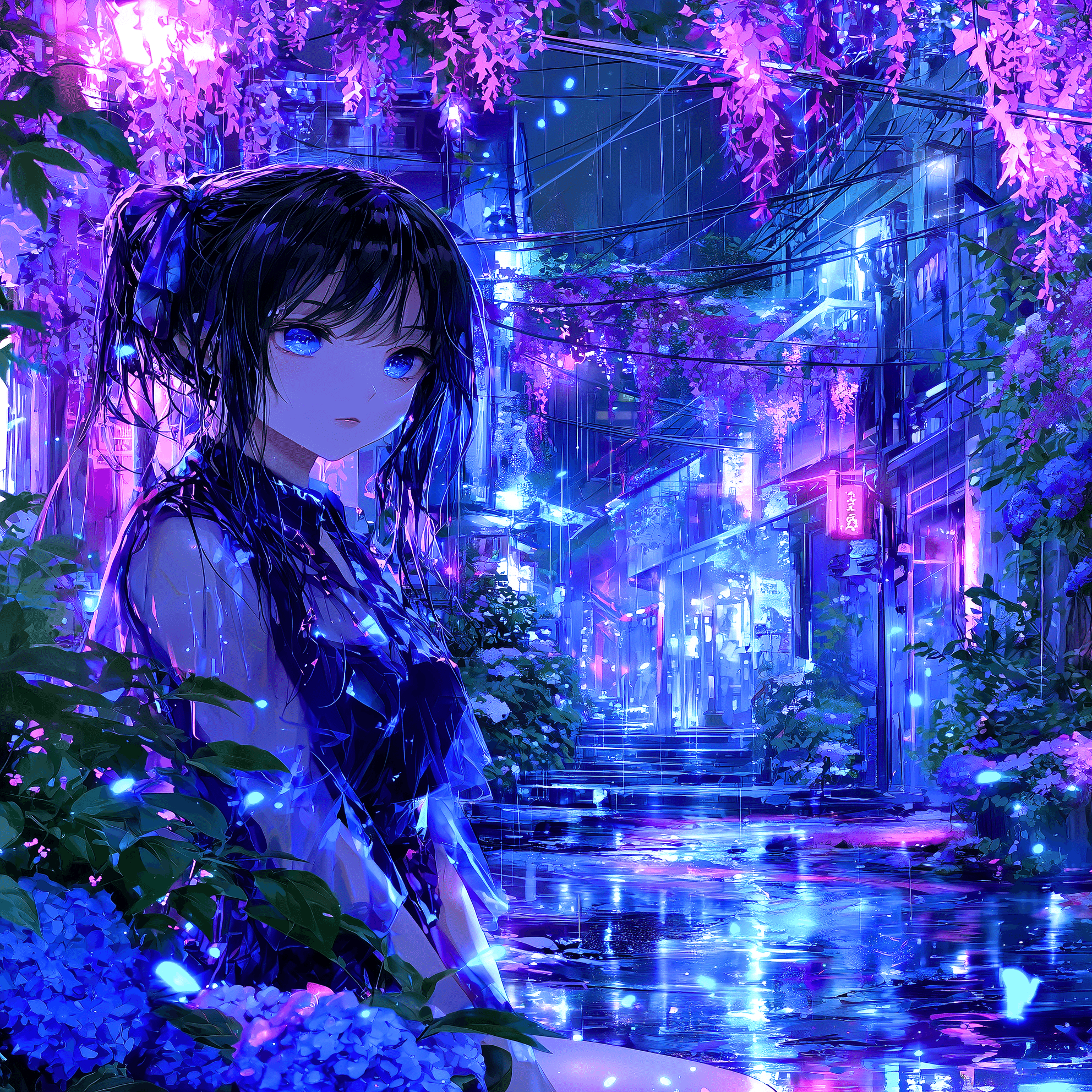 紫陽花は光に濡れて【画像生成AI＋4コマ漫画】｜Alpaka