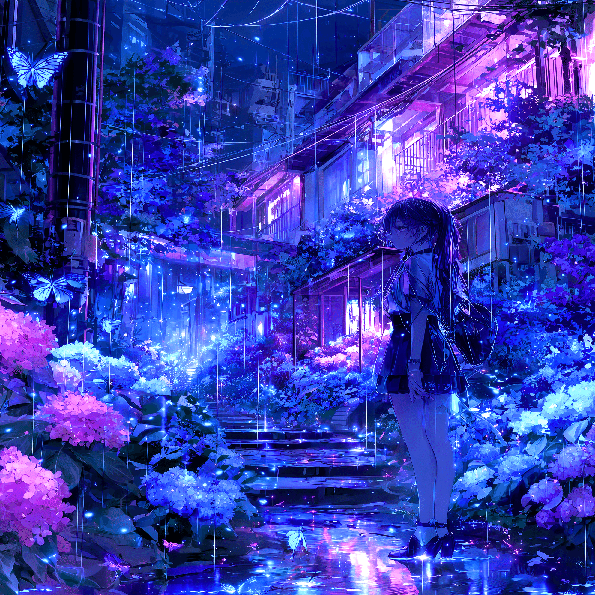 紫陽花は光に濡れて【画像生成AI＋4コマ漫画】｜Alpaka