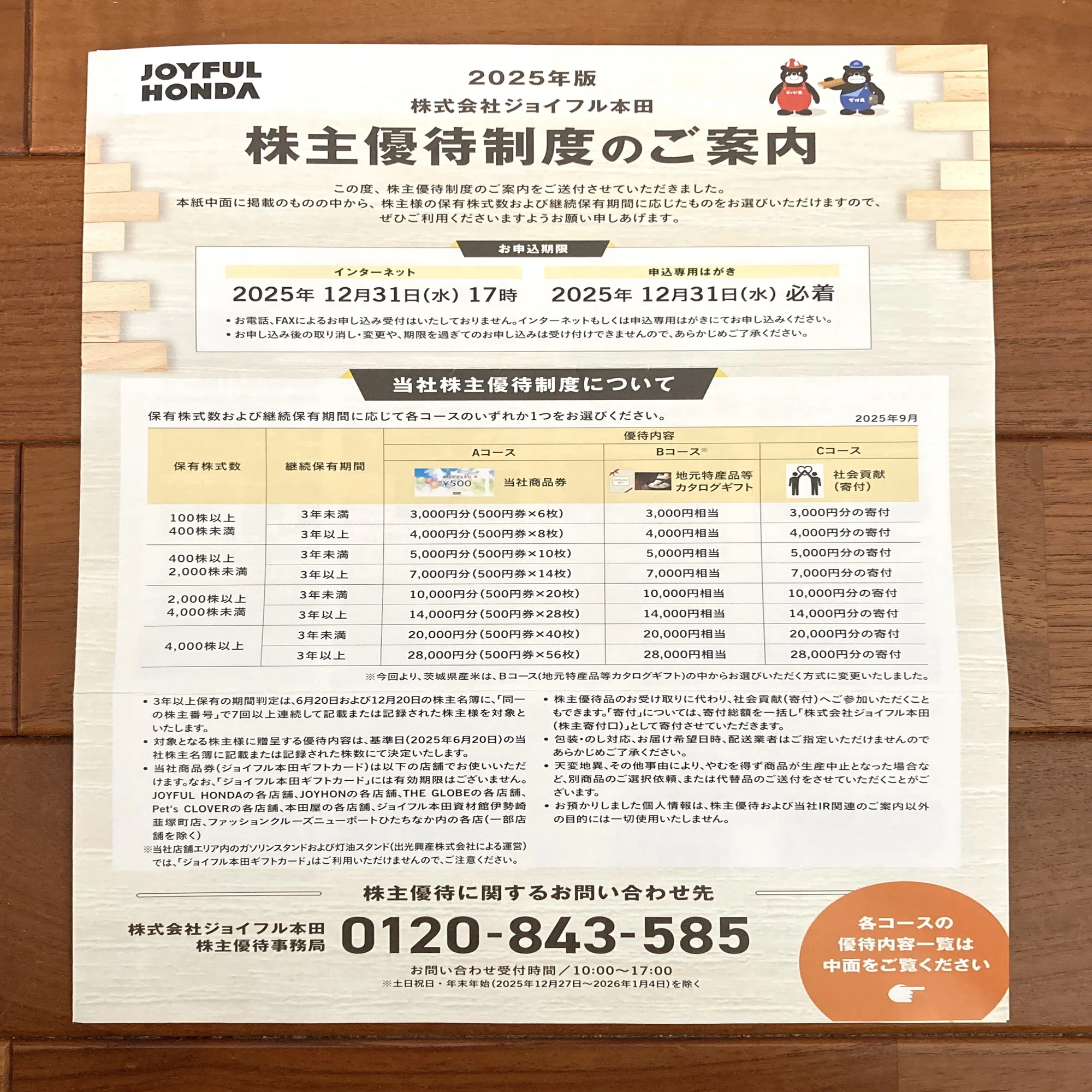 3191 ジョイフル本田さんからの株主優待（カタログギフトからカレーを 