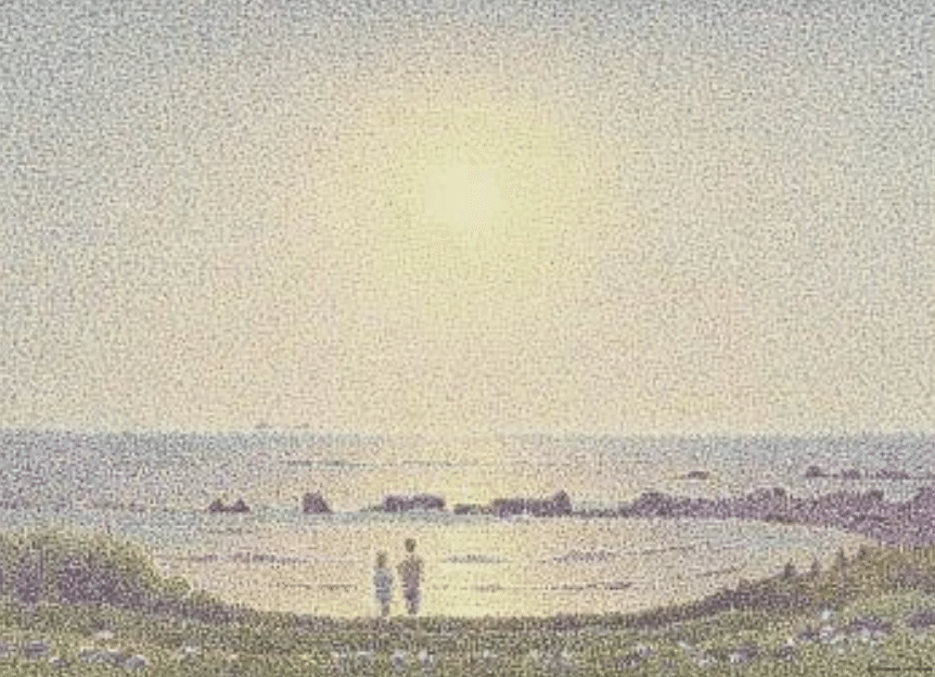 山田嘉彦、【海辺の町】、希少な大判額装用画集より、美品、日本人画家 山田嘉彦（YAMADA Yoshihiko）】─水墨画、紙本、墨 査定 鑑定 買取