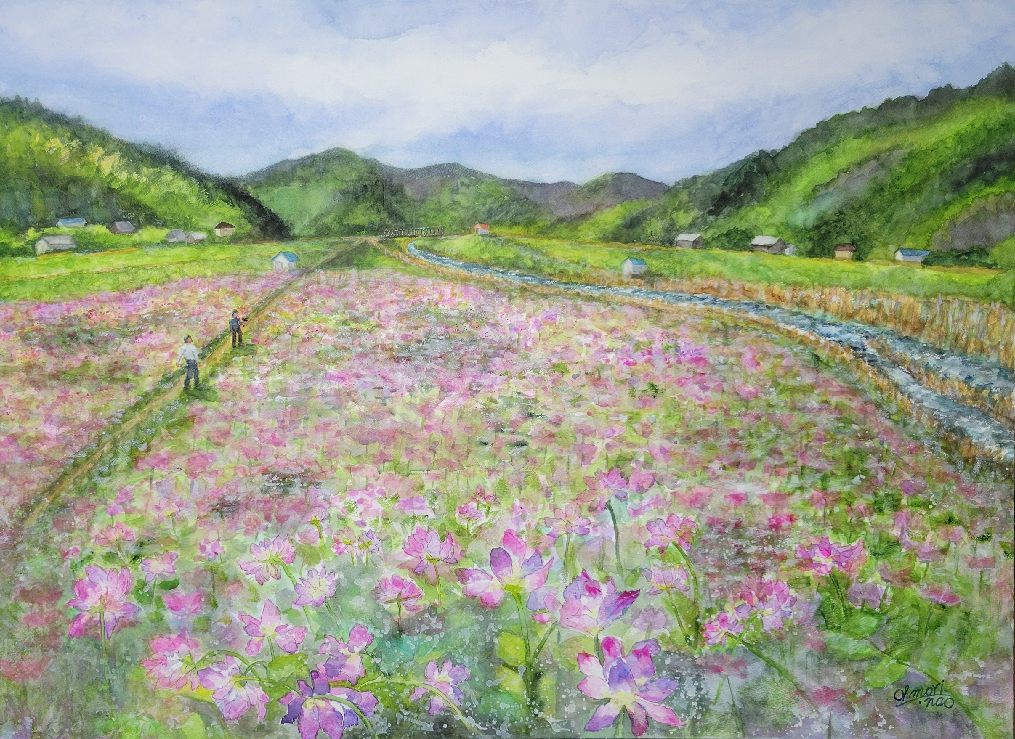 徒然柿』レンゲ畑、また描いてしまいました。(*^▽^*)｜おおもり なお