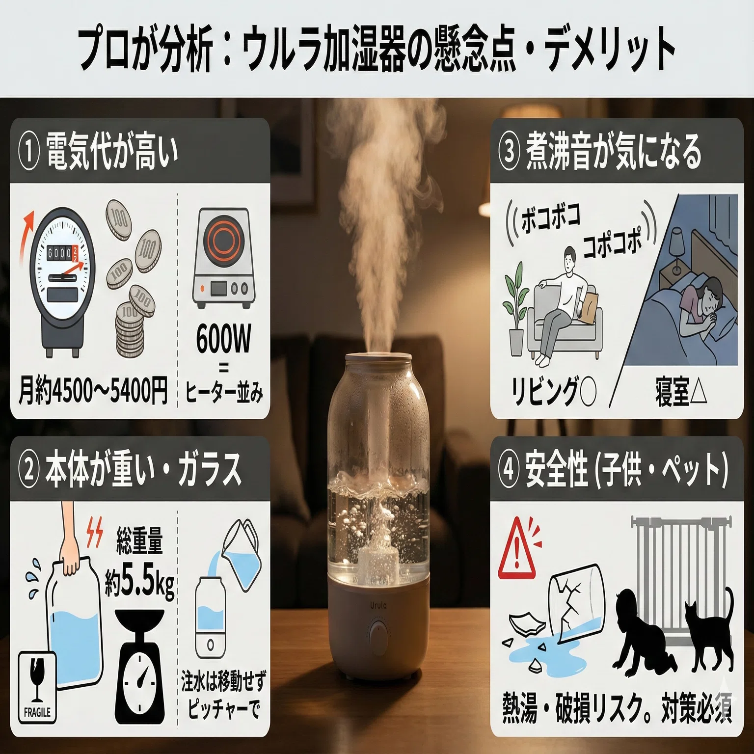 NIPLUX 加湿器 URURA 置き型 リラックス×潤い “光と香りで、空気が変わる。”スチーム式加湿器