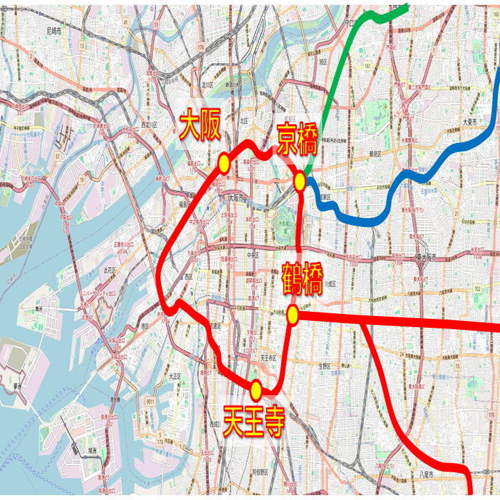 JR西日本　路線図（大阪環状線、大和路線系統）枠付き JR西日本 WESTビジョン 環状線 | Universal OOH JR西日本 路線図（大阪