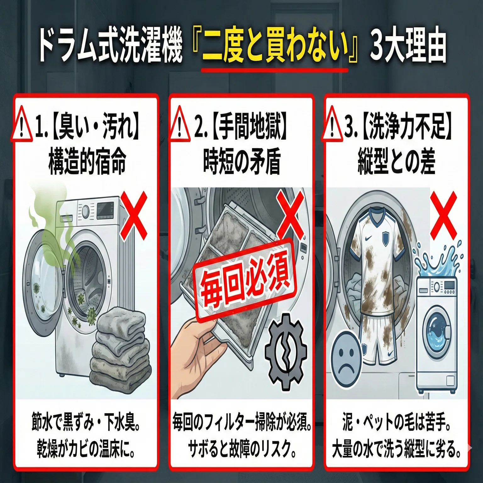 ドラム式洗濯機「二度と買わない・やめとけ」は本当？後悔する人の共通 
