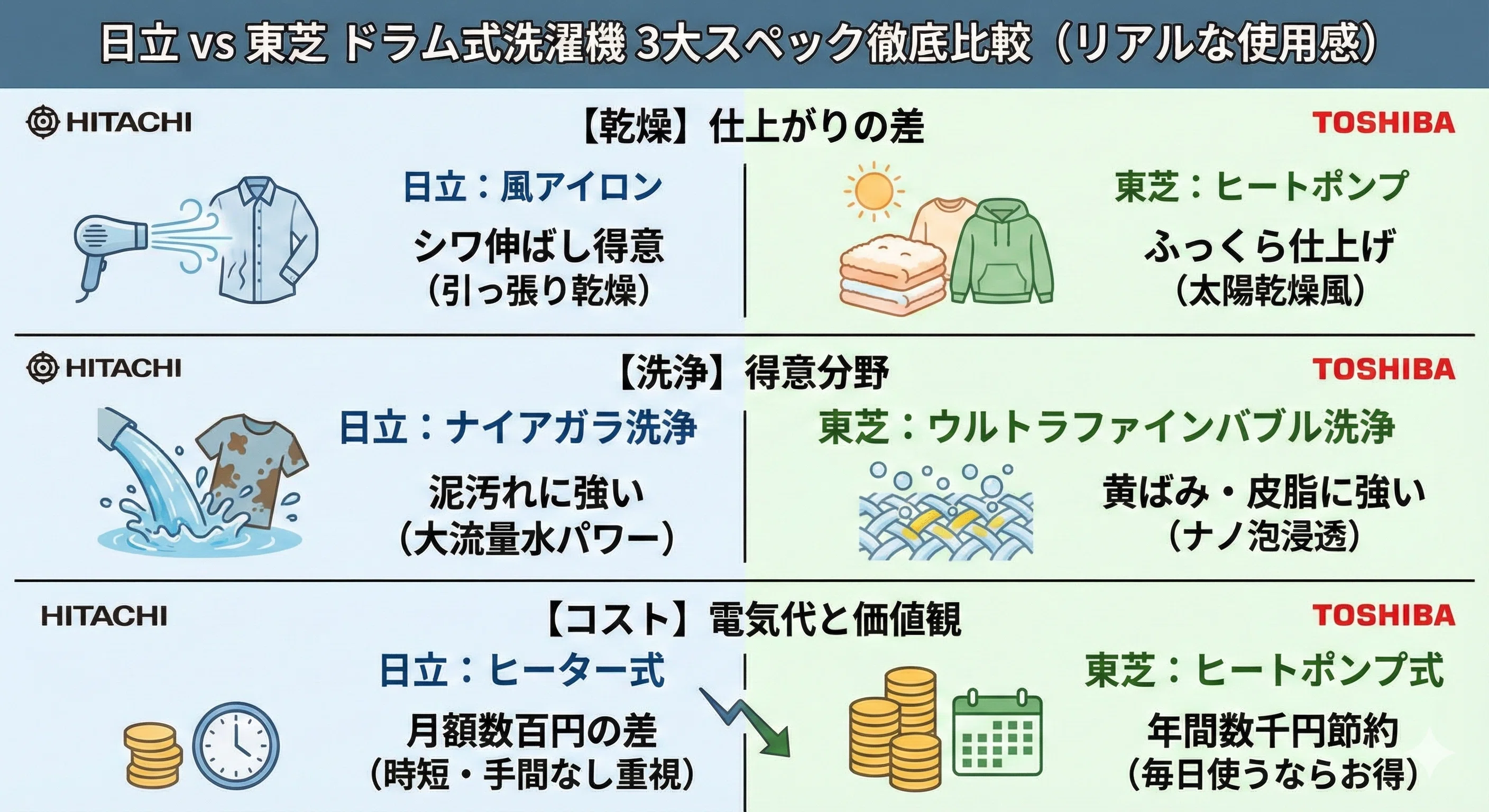 ドラム式洗濯機は日立と東芝どっちがいい？違いを比較｜家電マニア@※当 