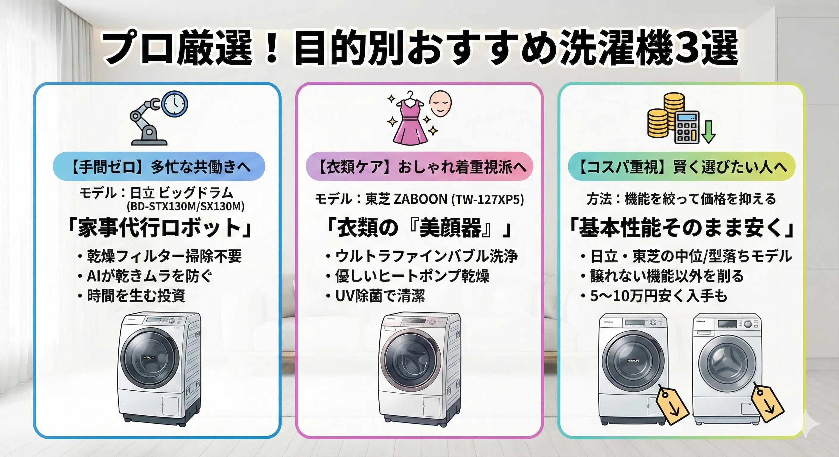 ドラム式洗濯機は日立と東芝どっちがいい？違いを比較｜家電マニア@※当