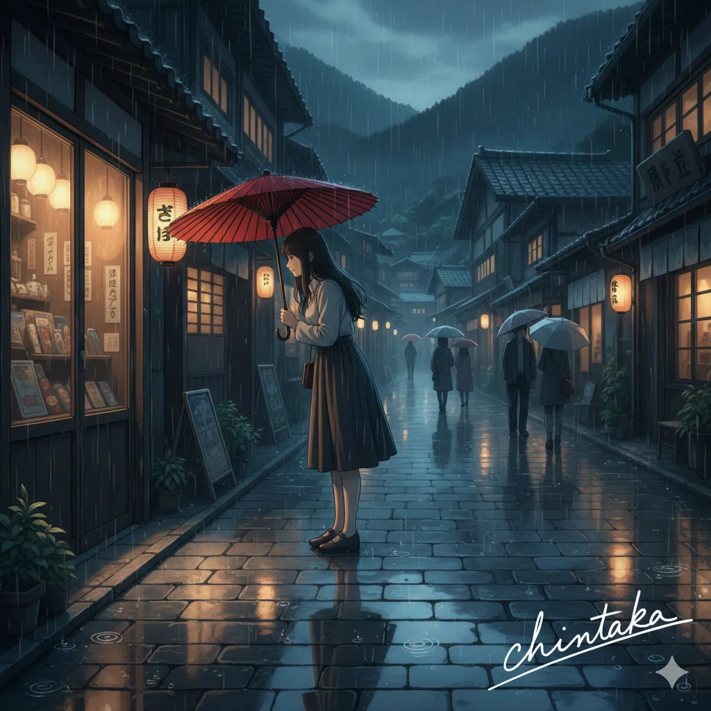 【ちょび作品】雨の街｜#外は雨シリーズ｜F4サイズ ｜風景画｜ AI生成画像【24】雨の風景｜chintakaこと柊 聖月