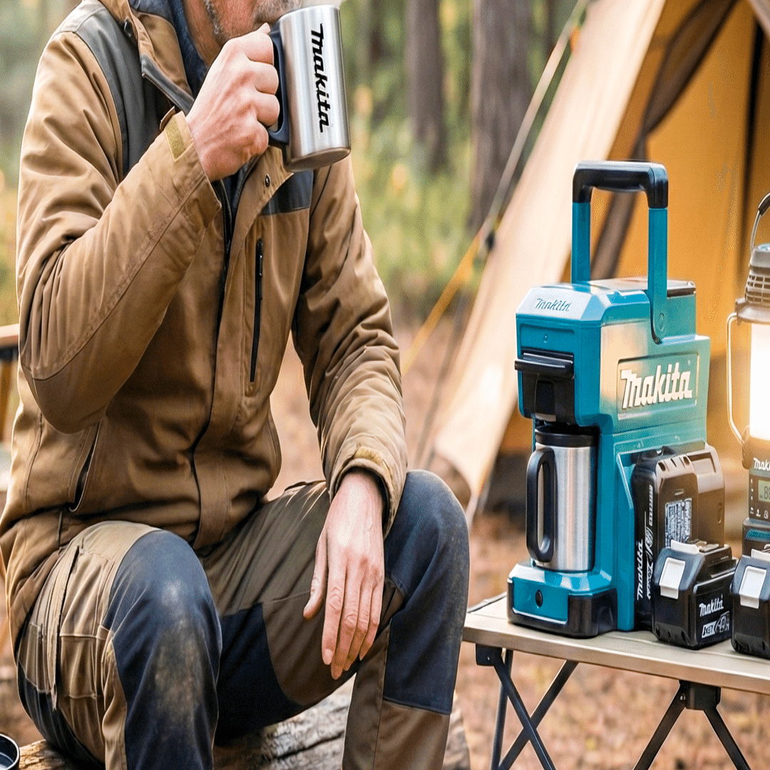 コーヒーメーカーもマキタで、現場やキャンプ・アウトドアで簡単に本格