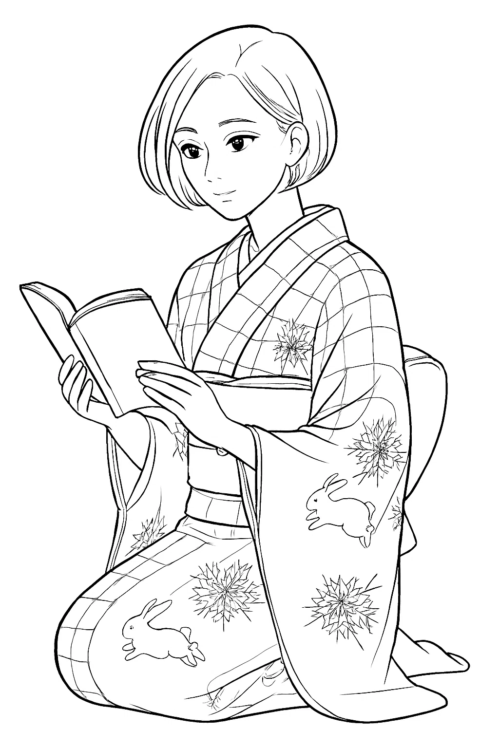 AIで着物女子の塗り絵を作ってみた。｜みどりのいるか