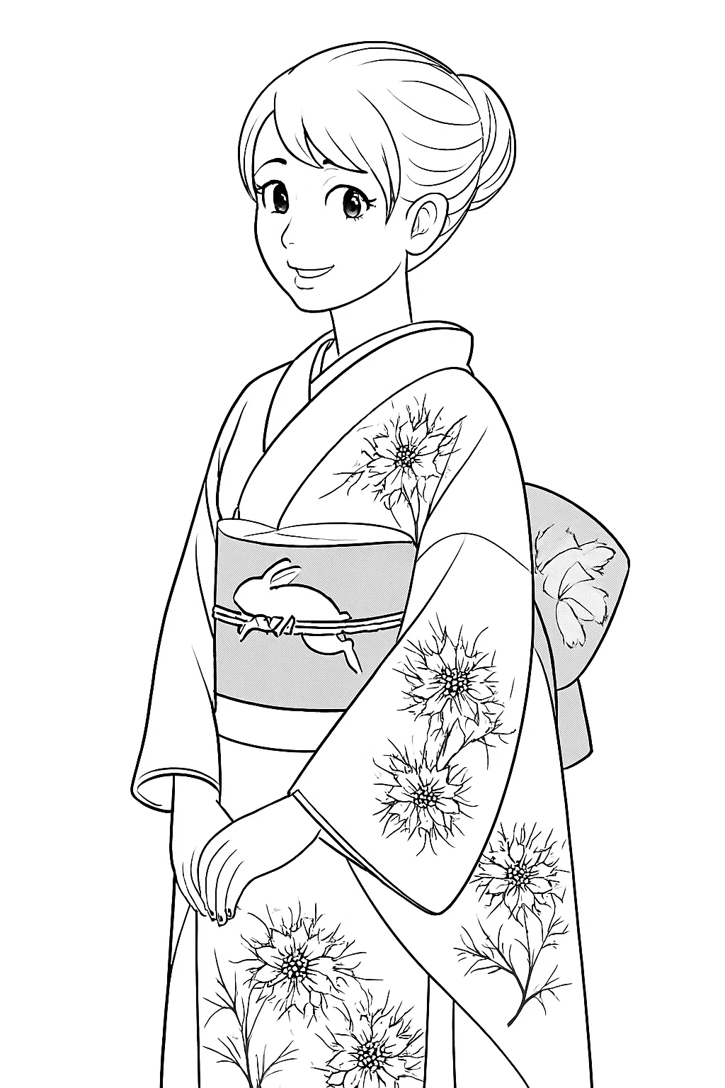 AIで着物女子の塗り絵を作ってみた。｜みどりのいるか
