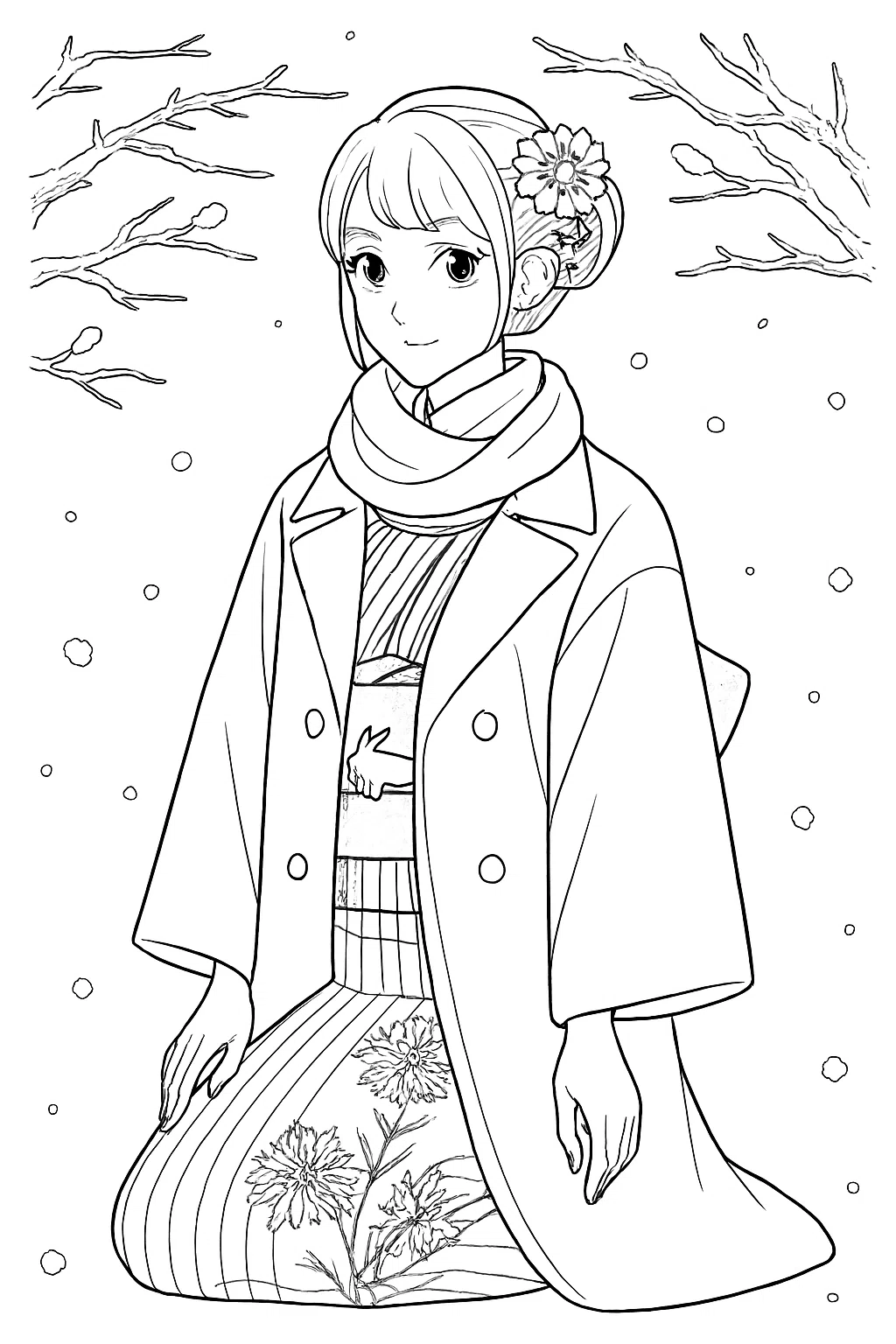 AIで着物女子の塗り絵を作ってみた。｜みどりのいるか
